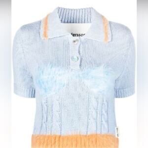 Andersson Bell Hayes Lingerie Intarsia Knit Collar Top/Sweater in Blue Medium